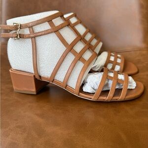 Nine West Tan Strappy Low Block Heel Sandals